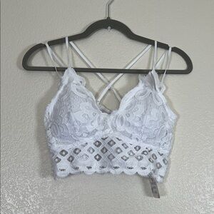 White crochet detail bralette with criss/cross back, size XXL